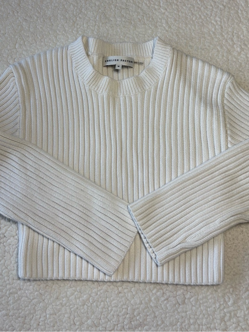 English Factory white Minimalist Cropped Ribbed Knit Sweater Medium 100% Cotton